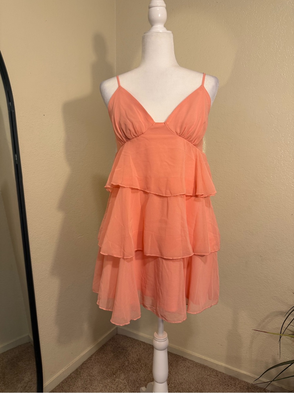 Liberty Love Coral Tiered Spaghetti-Strap Mini Dress